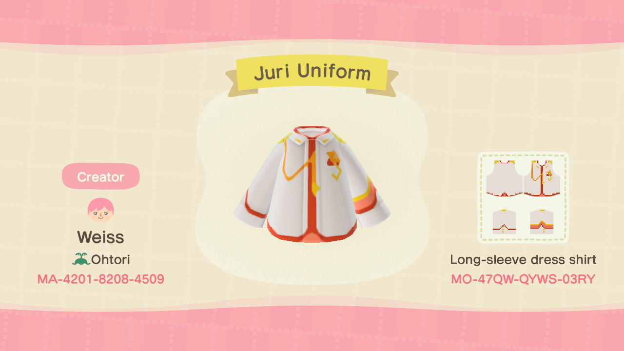 Animal Crossing Design Code: MO-47QW-QYWS-03RY Juri Uniform