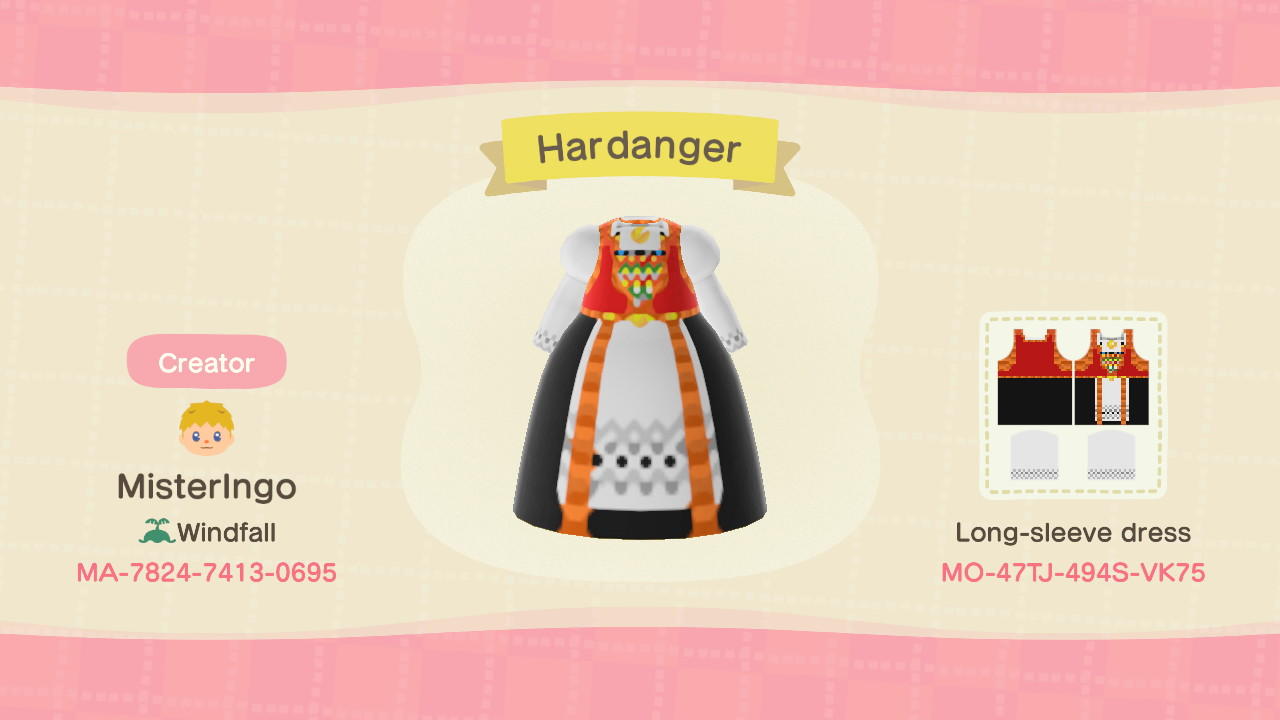 Animal Crossing Design Code: MO-47TJ-494S-VK75 Hardanger Bunad
