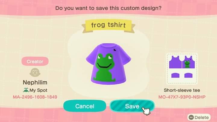 Animal Crossing Design Code: MO-47X7-93P0-NSHP frog tshirt