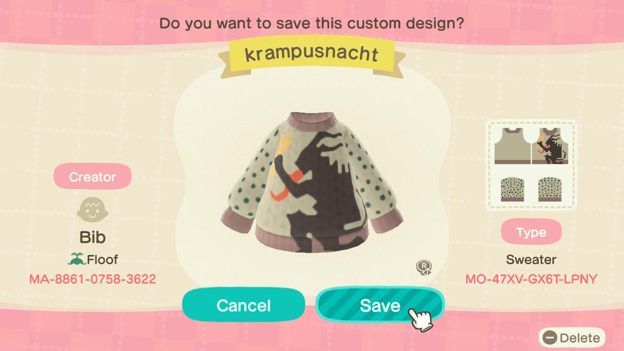 Animal Crossing Design Code: MO-47XV-GX6T-LPNY Krampusnacht