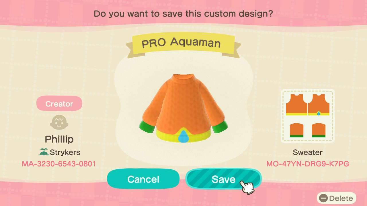 Animal Crossing Design Code: MO-47YN-DRG9-K7PG PRO Aquaman