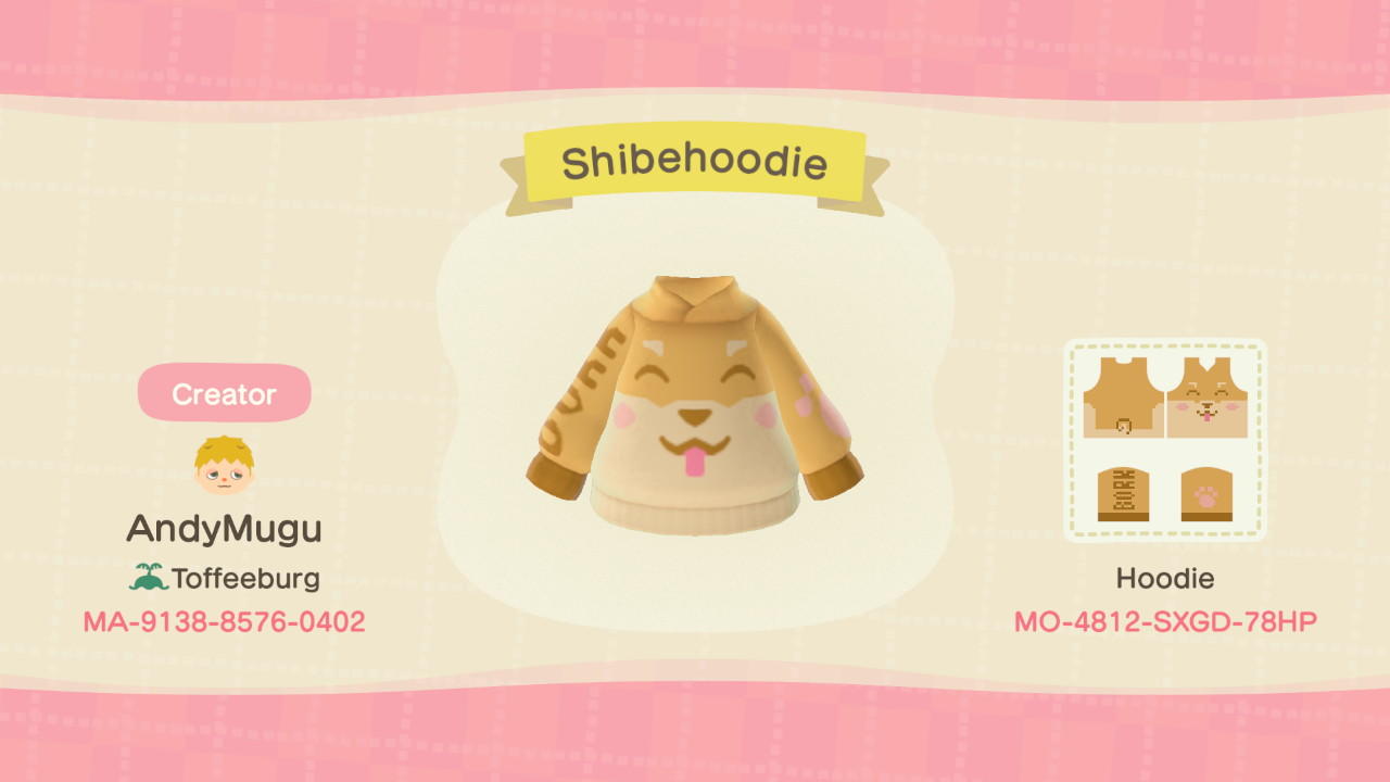 Animal Crossing Design Code: MO-4812-SXGD-78HP Shiba Inu Hoodie