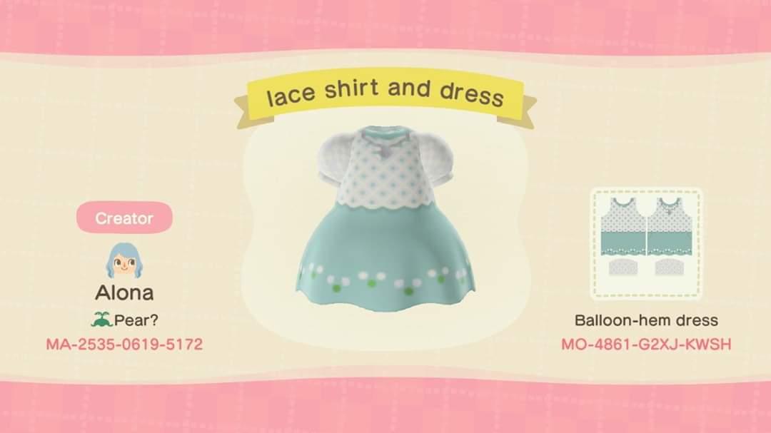 Animal Crossing Design Code: MO-4861-G2XJ-KWSH lace shirt and dress