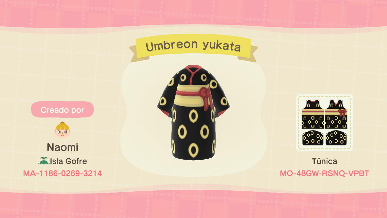 Animal Crossing Design Code: MO-48GW-RSNQ-VPBT Umbreon yukata