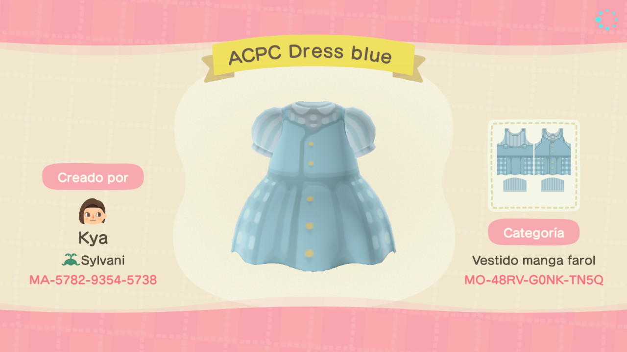 Animal Crossing Design Code: MO-48RV-G0NK-TN5Q acpc dress blue