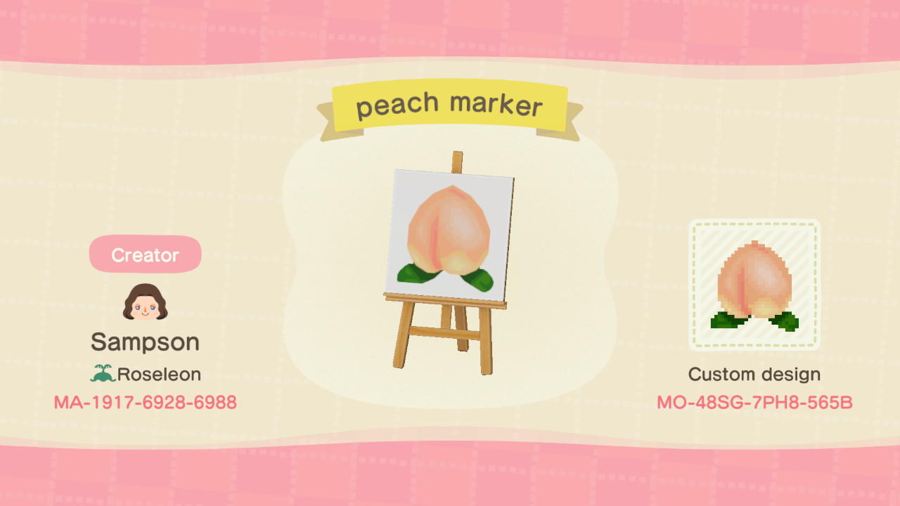 Animal Crossing Design Code: MO-48SG-7PH8-565B peach marker
