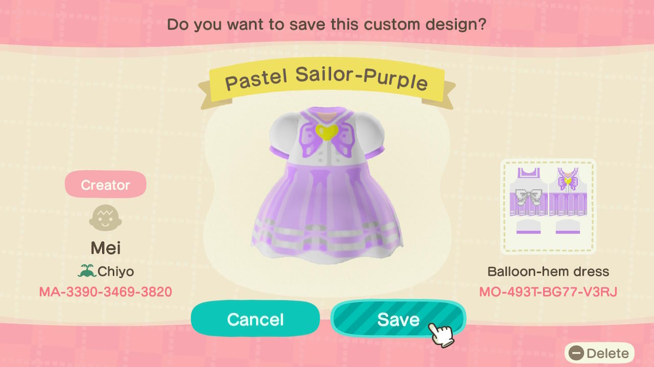 Animal Crossing Design Code: MO-493T-BG77-V3RJ Pastel Sailor-Purple