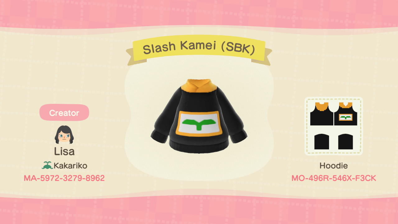 Animal Crossing Design Code: MO-496R-546X-F3CK Slash Kamei (SBK)
