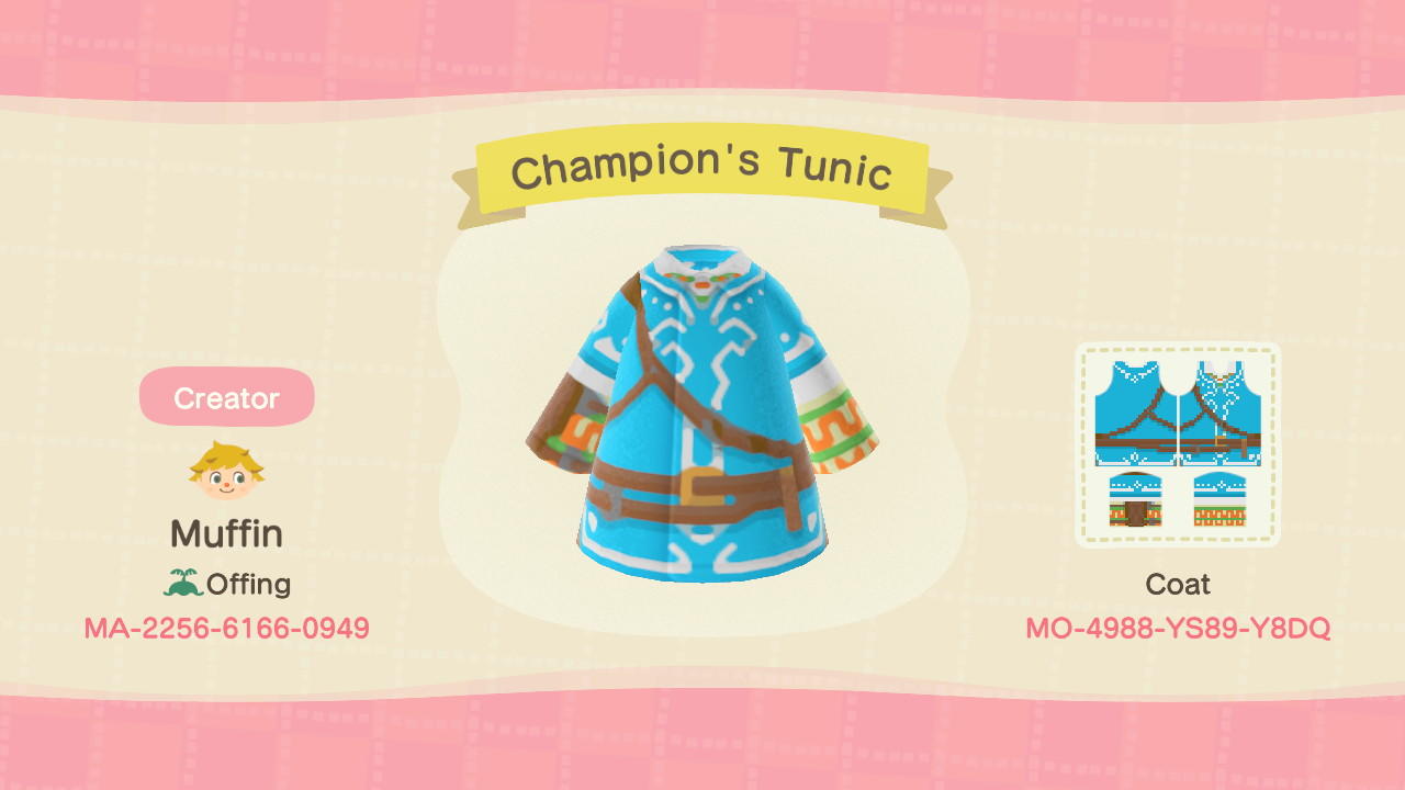 Animal Crossing Design Code: MO-4988-YS89-Y8DQ Champion&#39;s Tunic