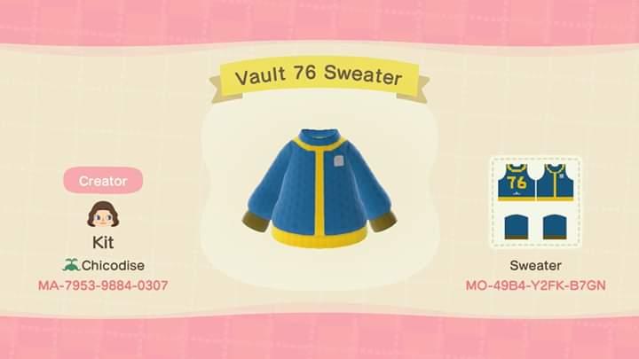 Animal Crossing Design Code: MO-49B4-Y2FK-B7GN Fallout 76 Sweater