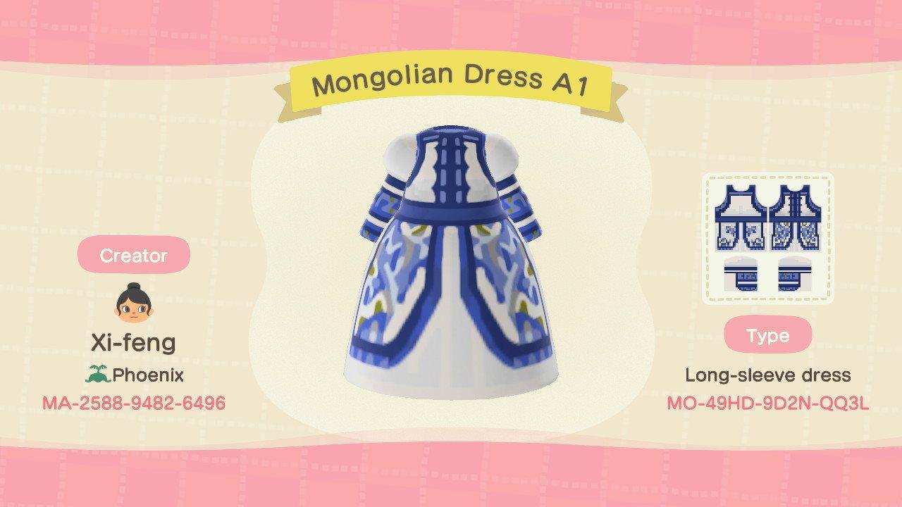 Animal Crossing Design Code: MO-49HD-9D2N-QQ3L Mongolian Dress A1