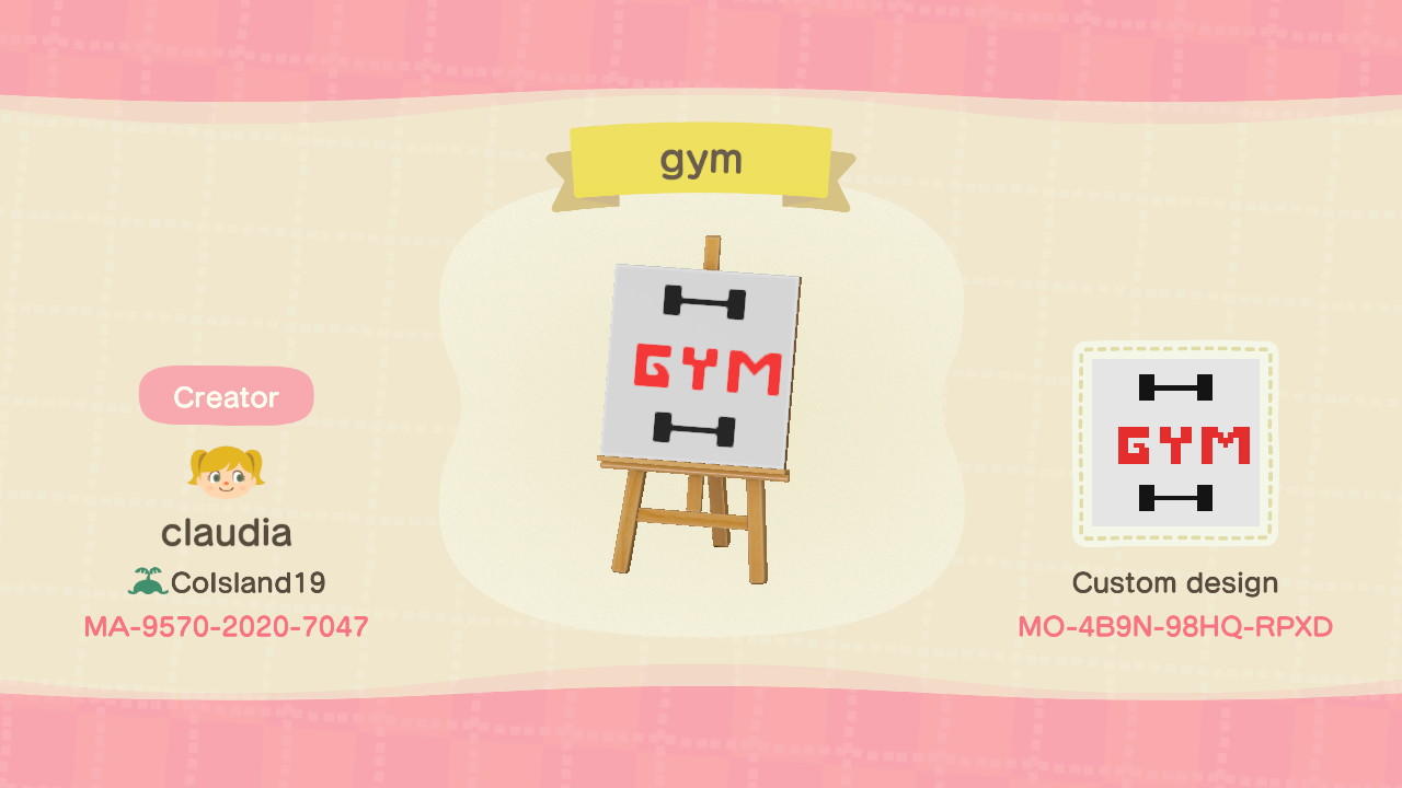 Animal Crossing Design Code: MO-4B9N-98HQ-RPXD gym sign