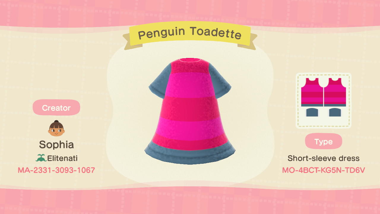 Animal Crossing Design Code: MO-4BCT-KG5N-TD6V Penguin Toadette