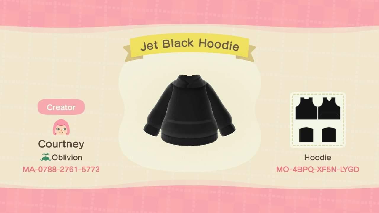 Animal Crossing Design Code: MO-4BPQ-XF5N-LYGD Jet Black Hoodie