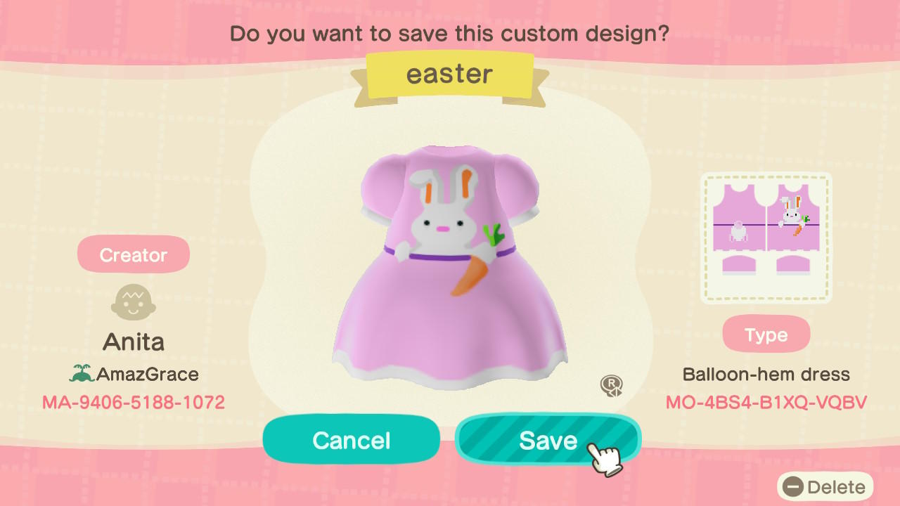 Animal Crossing Design Code: MO-4BS4-B1XQ-VQBV Easter