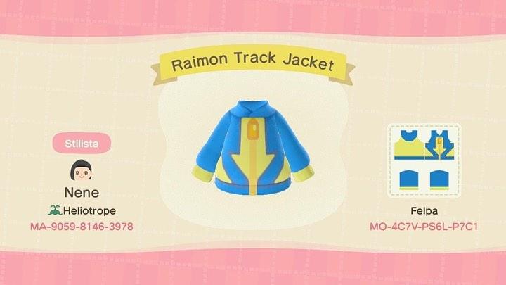 Animal Crossing Design Code: MO-4C7V-PS6L-P7C1 Raimon track Jacket