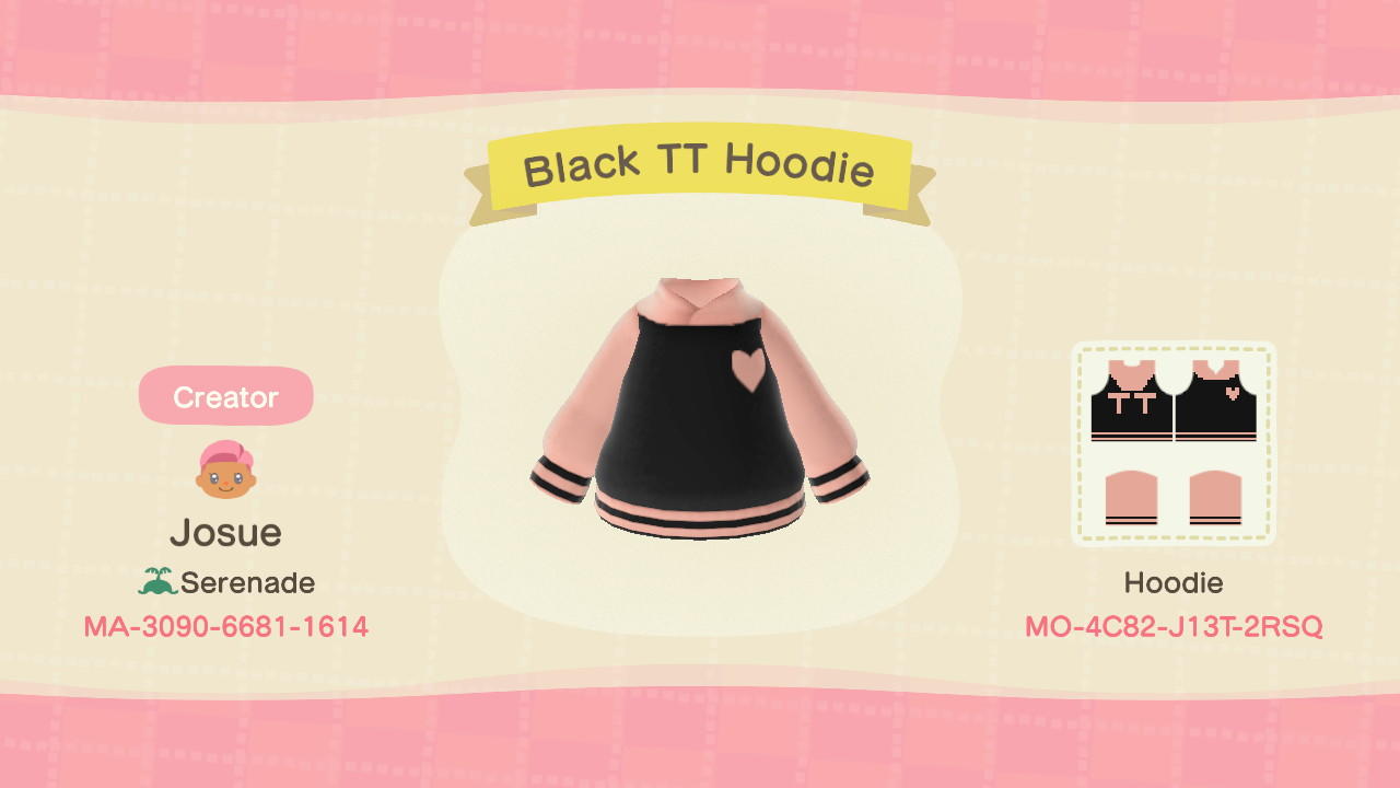 Animal Crossing Design Code: MO-4C82-J13T-2RSQ Black TT Hoodie