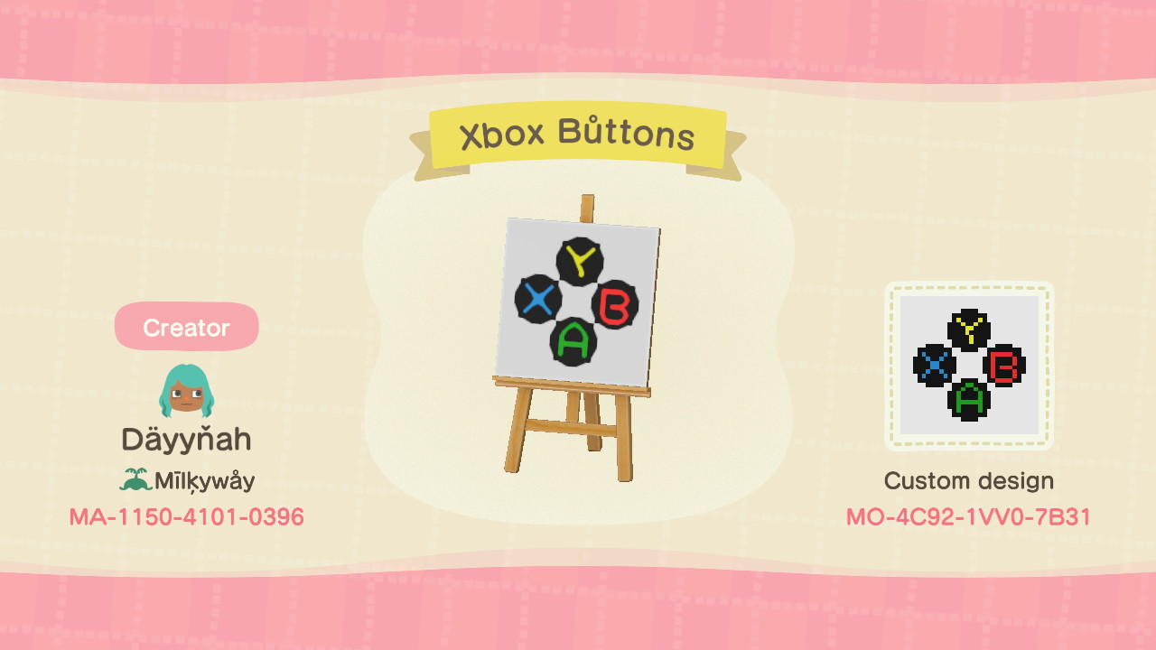 Animal Crossing Design Code: MO-4C92-1VV0-7B31 Xbox buttons