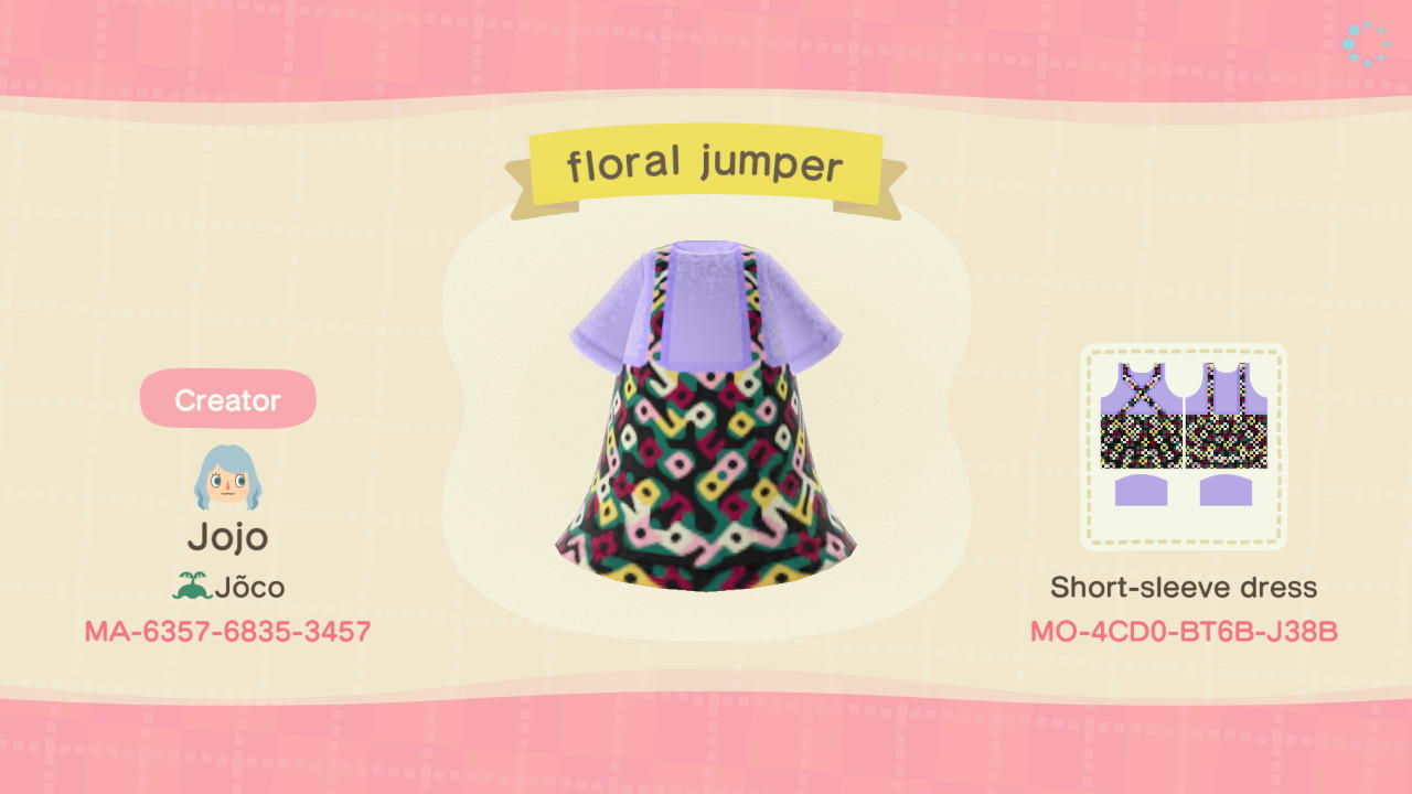 Animal Crossing Design Code: MO-4CD0-BT6B-J38B Floral jumper