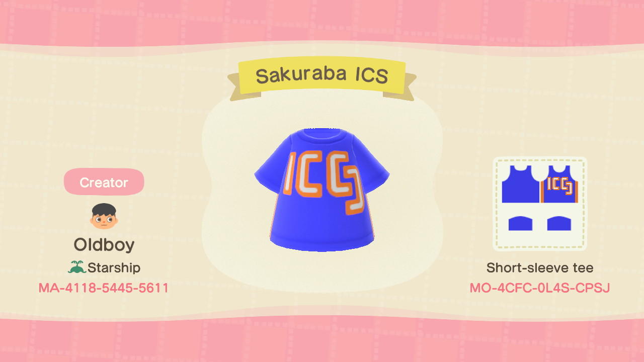 Animal Crossing Design Code: MO-4CFC-0L4S-CPSJ Sakuraba ICS Tee