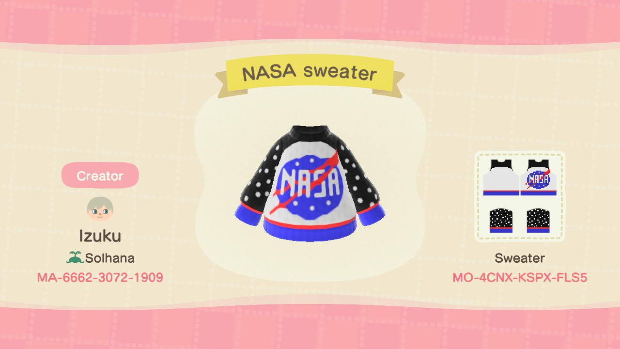 Animal Crossing Design Code: MO-4CNX-KSPX-FLS5 NASA Sweater