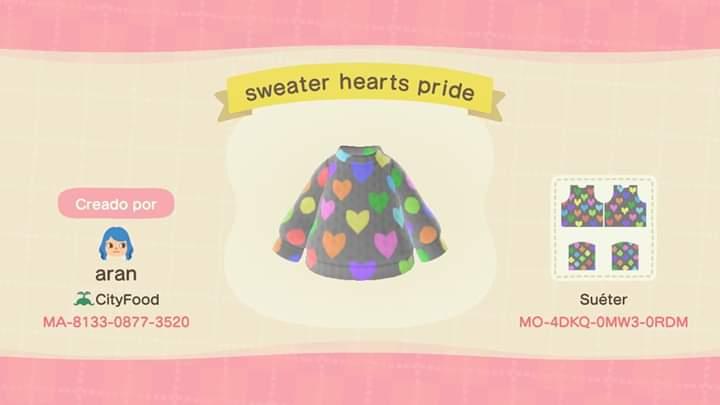 Animal Crossing Design Code: MO-4DKQ-0MW3-0RDM sweater hearts pride