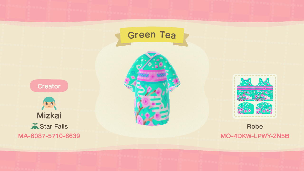 Animal Crossing Design Code: MO-4DKW-LPWY-2N5B Green Tea Kimono