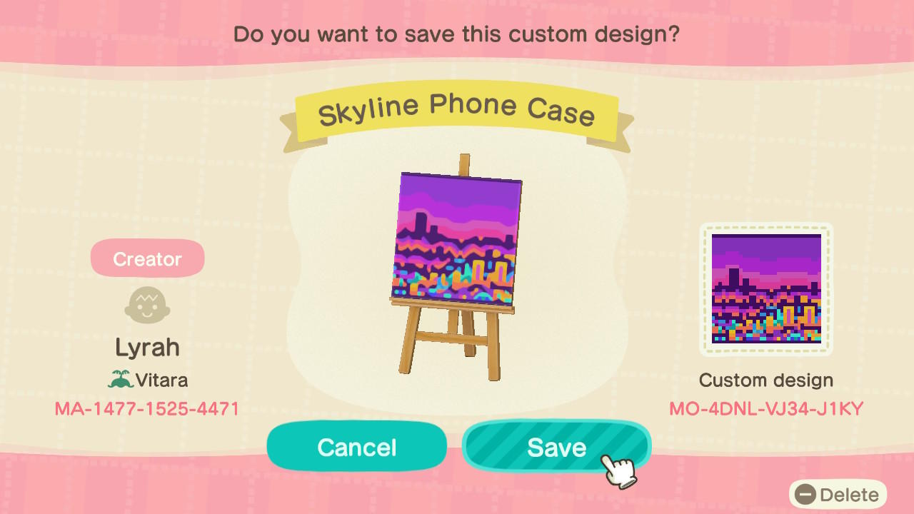 Animal Crossing Design Code: MO-4DNL-VJ34-J1KY Skyline Phone Case
