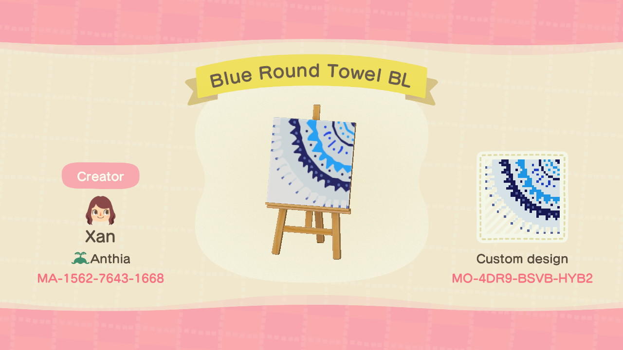 Animal Crossing Design Code: MO-4DR9-BSVB-HYB2 Blue Round Towel BL
