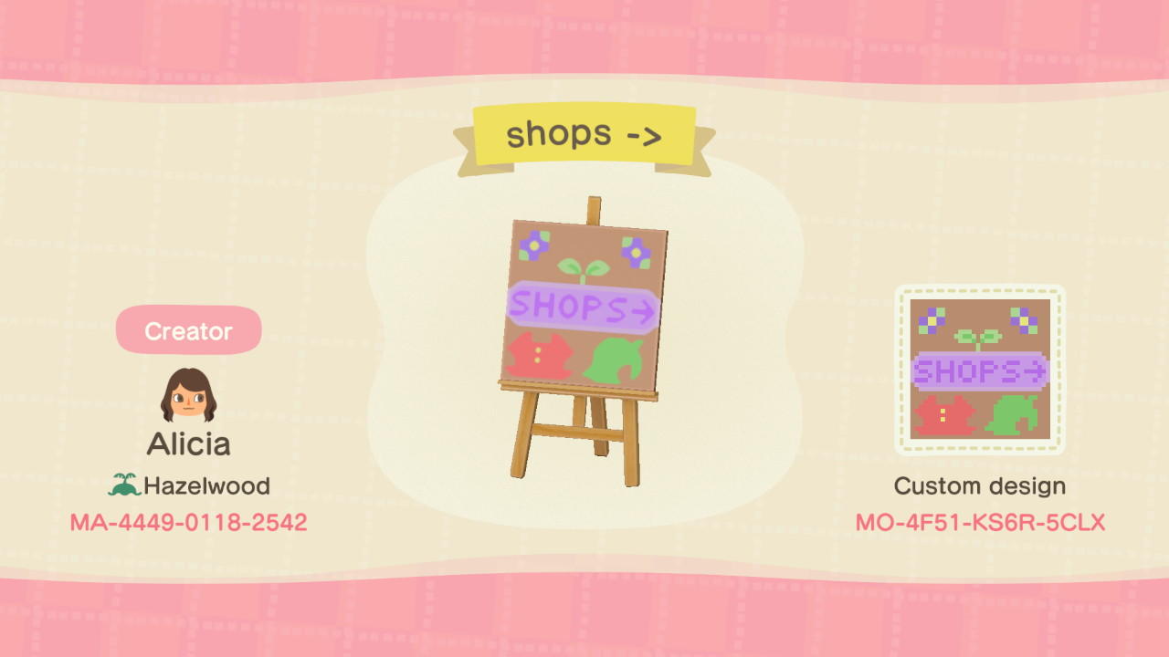 Animal Crossing Design Code: MO-4F51-KS6R-5CLX shops ->