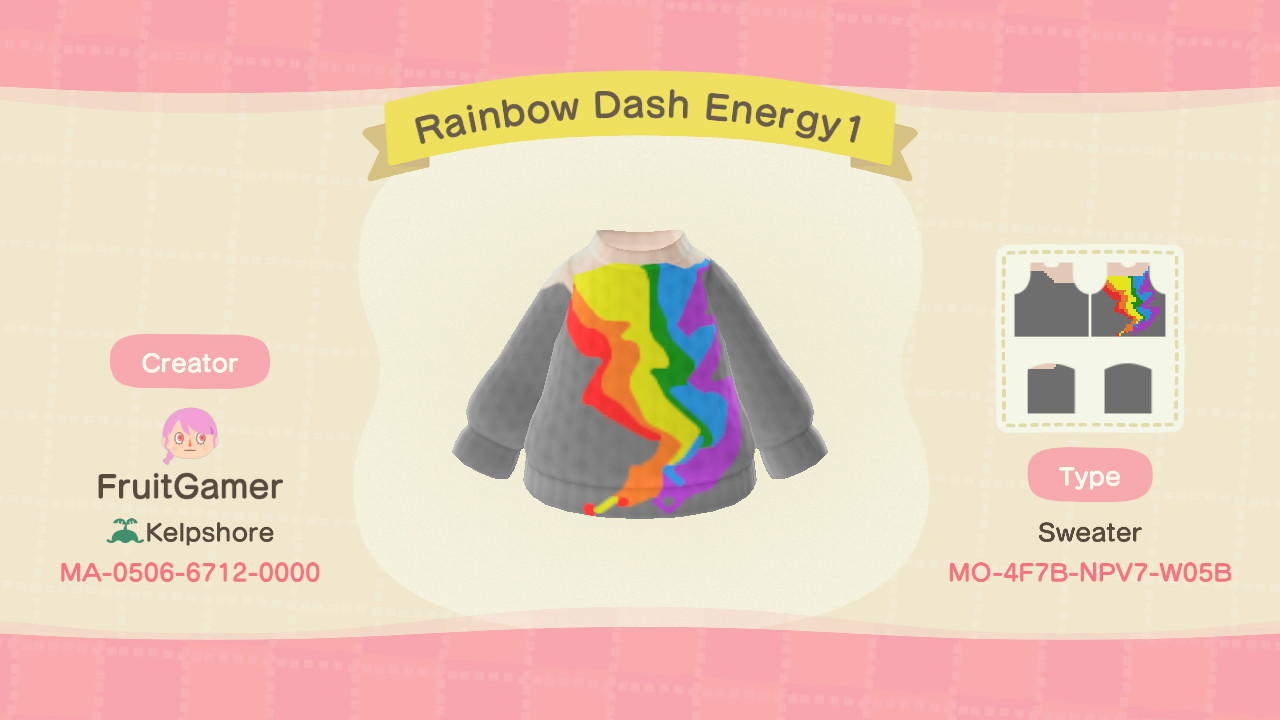 Animal Crossing Design Code: MO-4F7B-NPV7-W05B Rainbow Dash Energy
