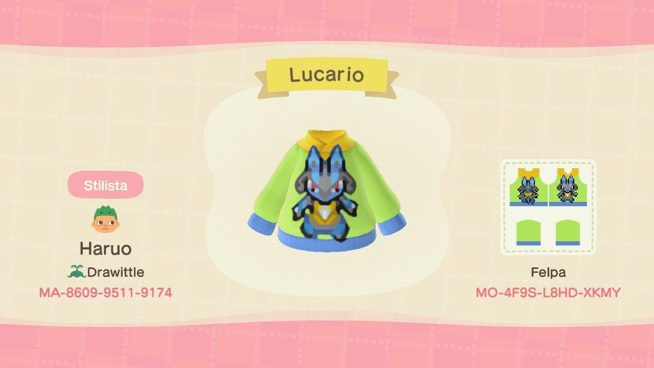 Animal Crossing Design Code: MO-4F9S-L8HD-XKMY Lucario Hoodie