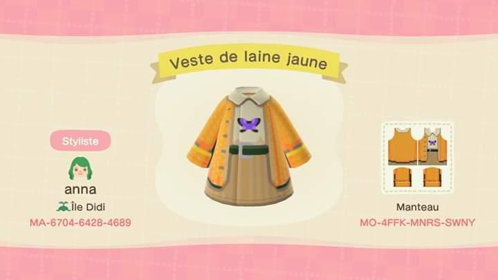 Animal Crossing Design Code: MO-4FFK-MNRS-SWNY Veste de laine jaune