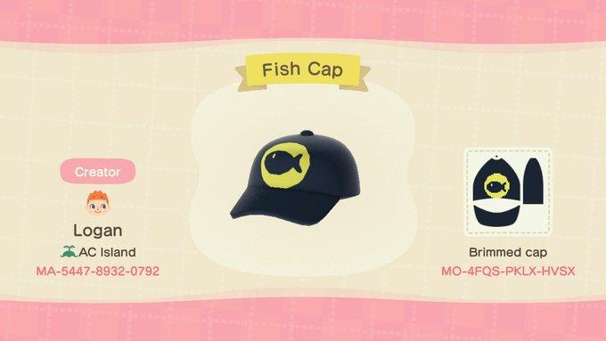 Animal Crossing Design Code: MO-4FQS-PKLX-HVSX Fish Cap