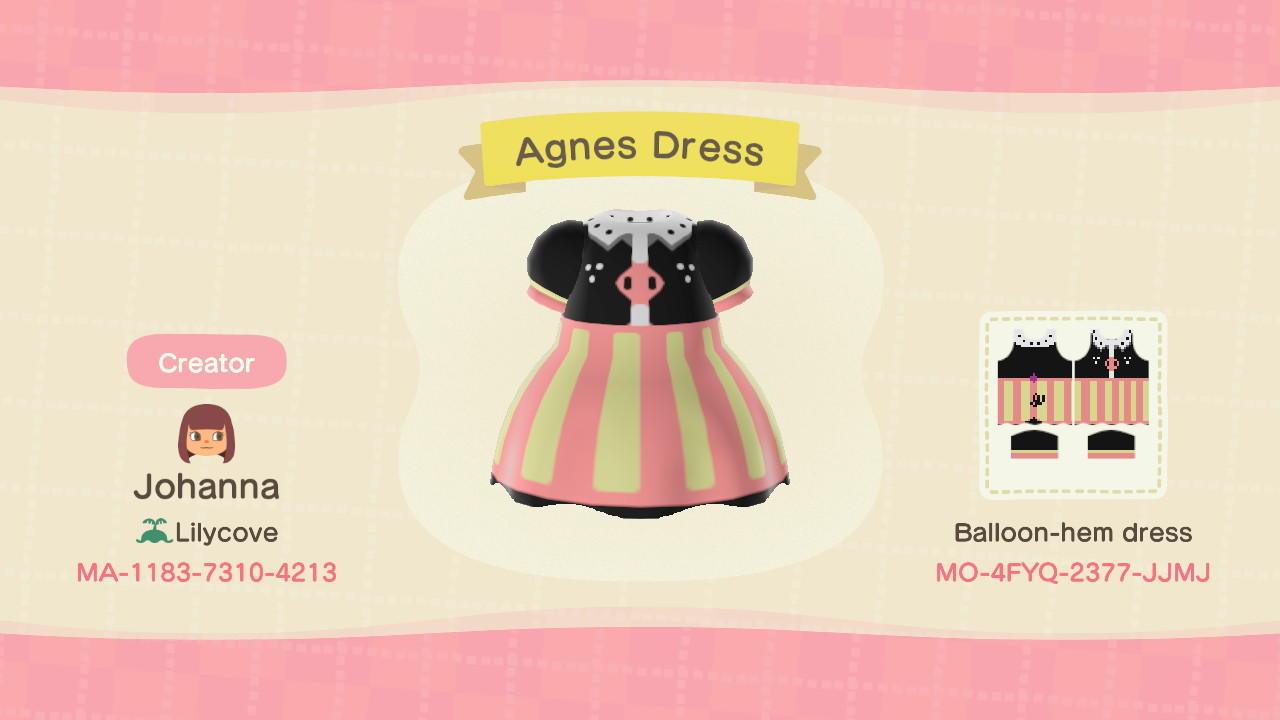 Animal Crossing Design Code: MO-4FYQ-2377-JJMJ Agnes Dress