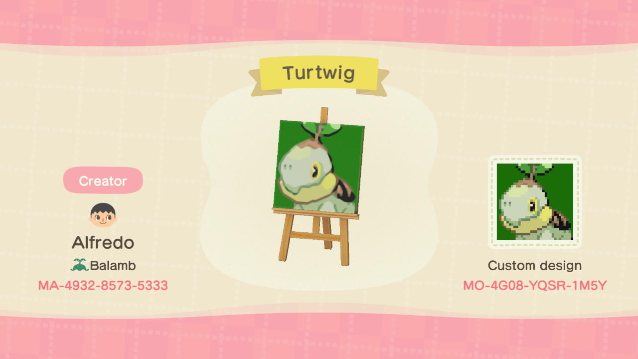 Animal Crossing Design Code: MO-4G08-YQSR-1M5Y Turtwig