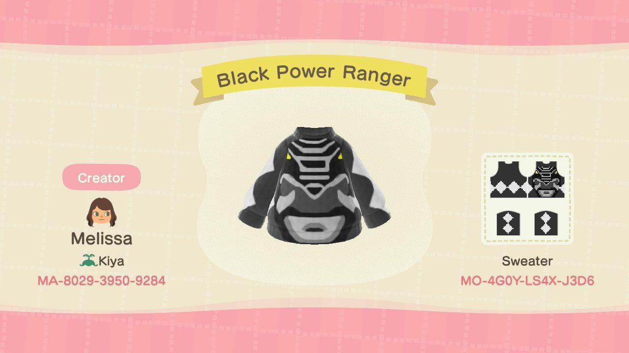 Animal Crossing Design Code: MO-4G0Y-LS4X-J3D6 Black Power Ranger