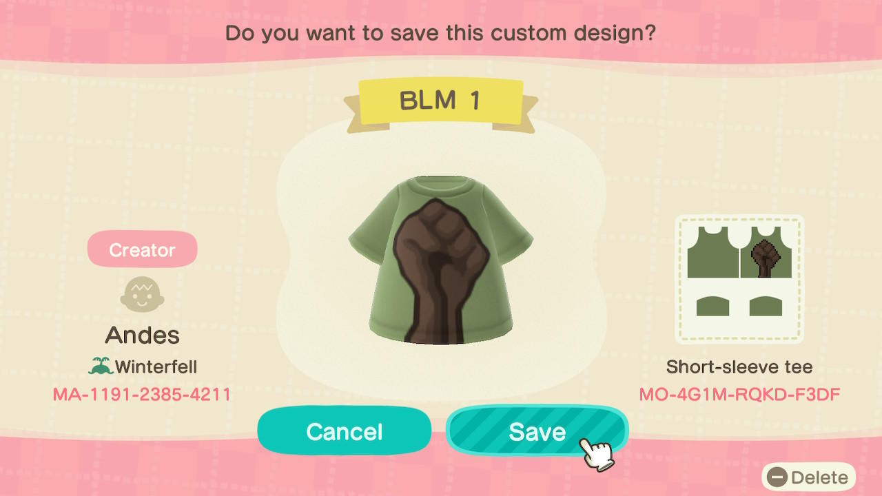 Animal Crossing Design Code: MO-4G1M-RQKD-F3DF BLM 1