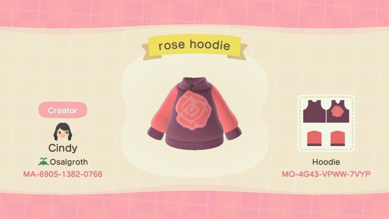 Animal Crossing Design Code: MO-4G43-VPWW-7VYP Rose Hoodie