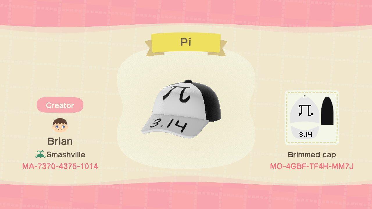 Animal Crossing Design Code: MO-4GBF-TF4H-MM7J Pi Hat