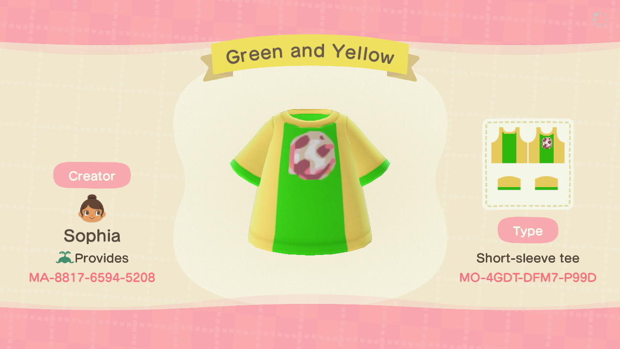 Animal Crossing Design Code: MO-4GDT-DFM7-P99D Green and Yellow