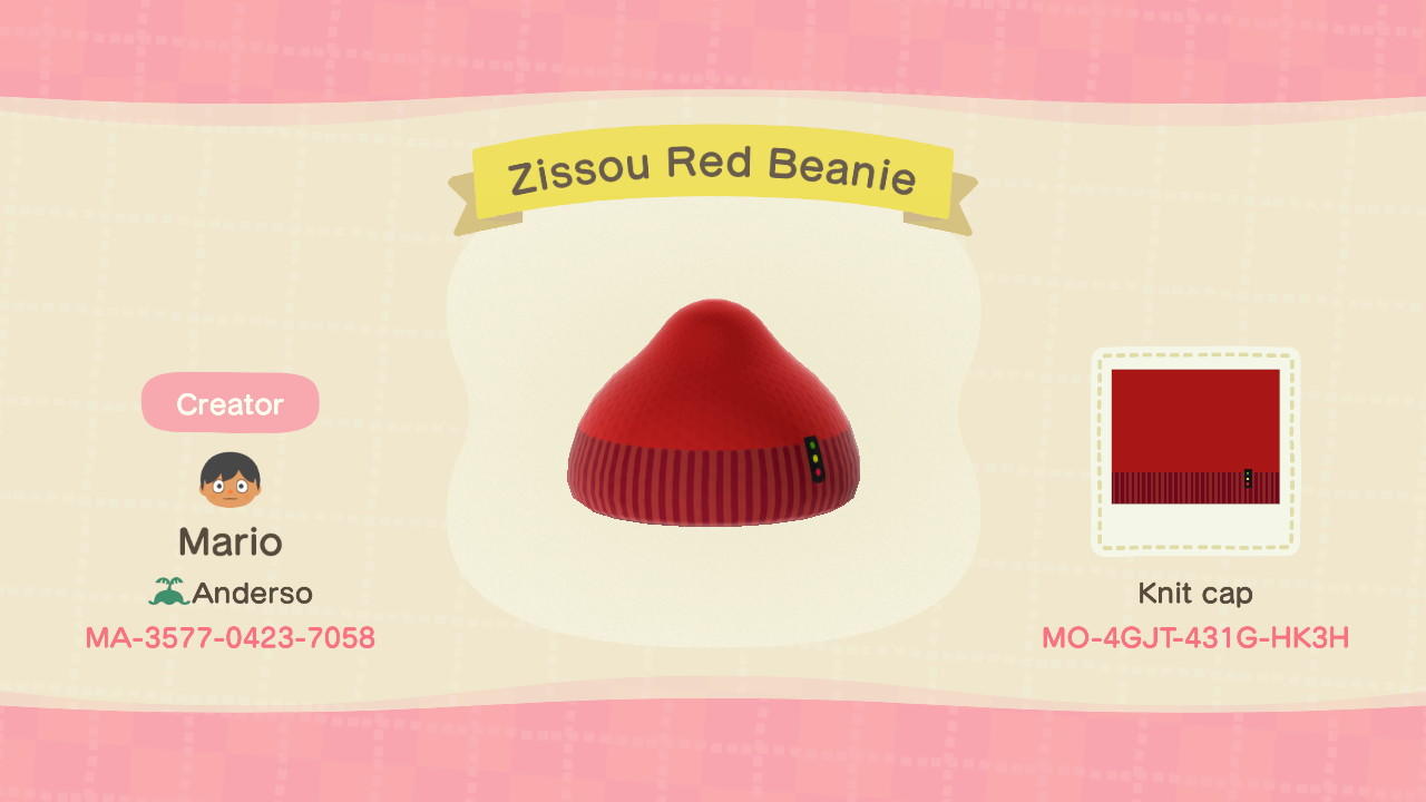 Animal Crossing Design Code: MO-4GJT-431G-HK3H Zissou Red Beanie