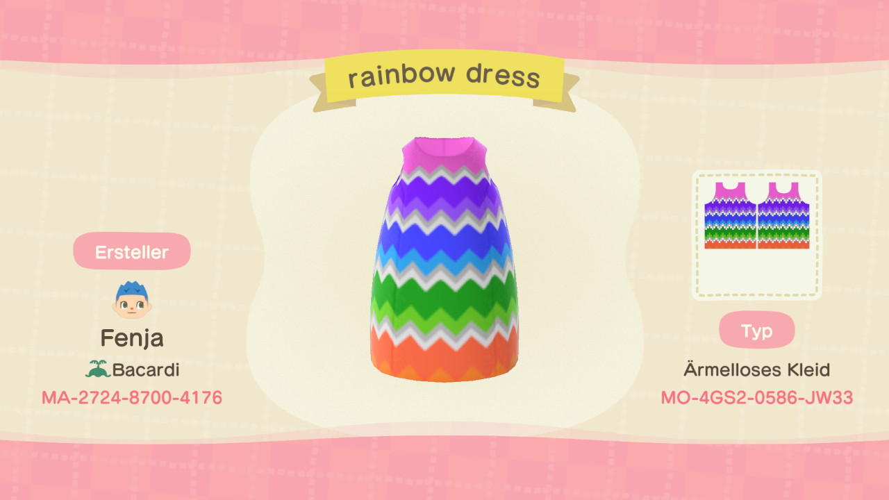 Animal Crossing Design Code: MO-4GS2-0586-JW33 rainbow dress
