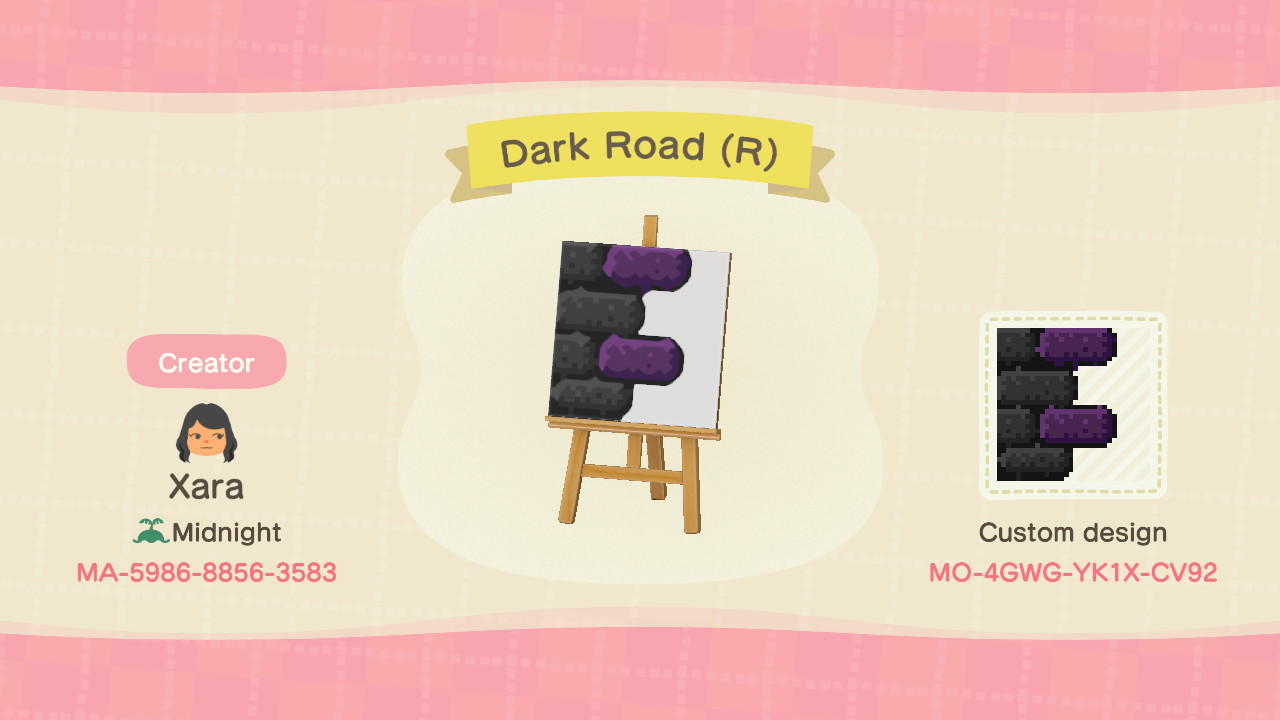 Animal Crossing Design Code: MO-4GWG-YK1X-CV92 Dark Road (R)