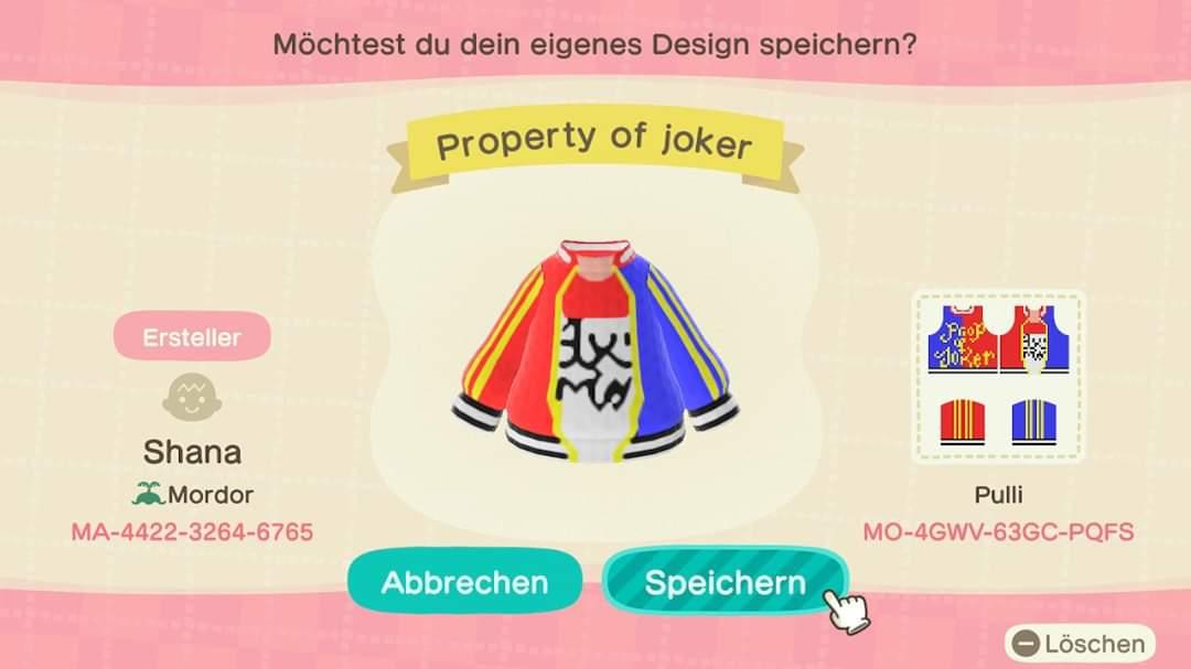 Animal Crossing Design Code: MO-4GWV-63GC-PQFS Property of Joker