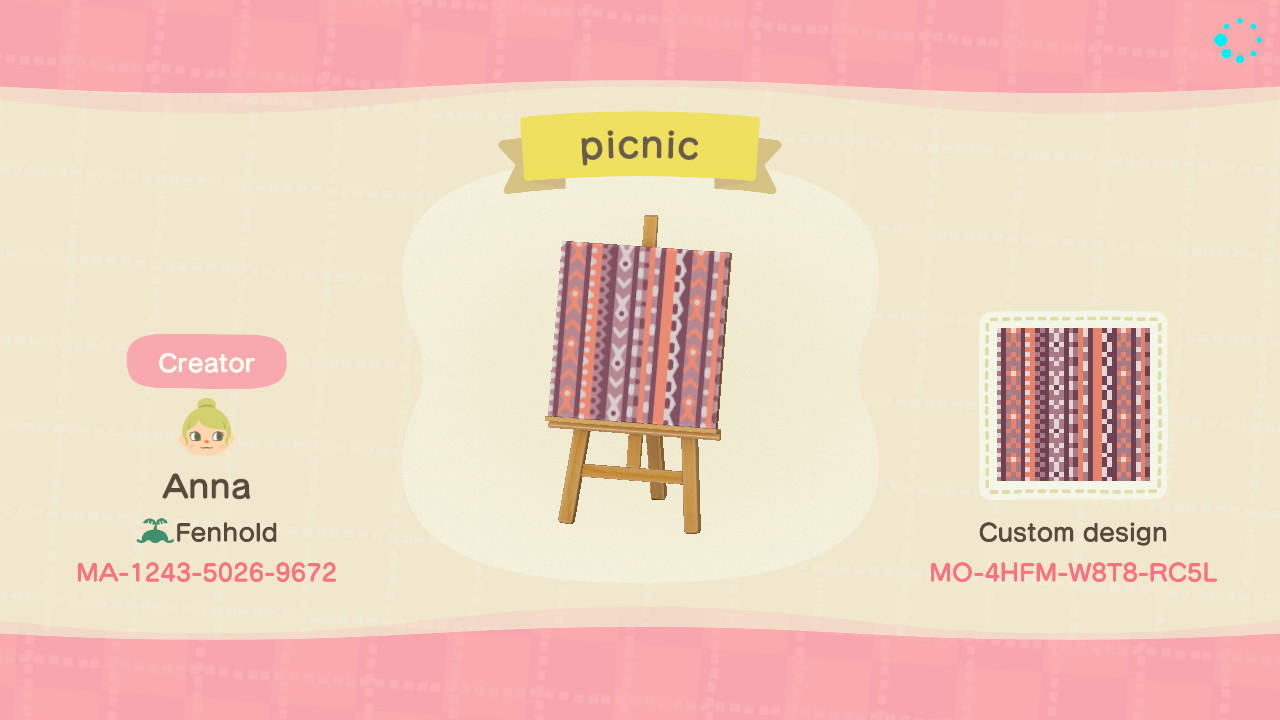 Animal Crossing Design Code: MO-4HFM-W8T8-RC5L Picnic blanket 2