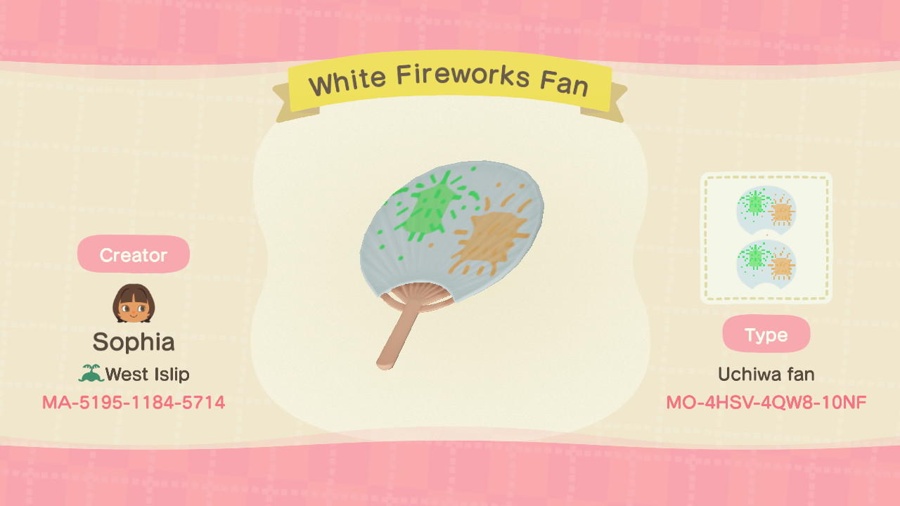 Animal Crossing Design Code: MO-4HSV-4QW8-10NF White Fireworks Fan
