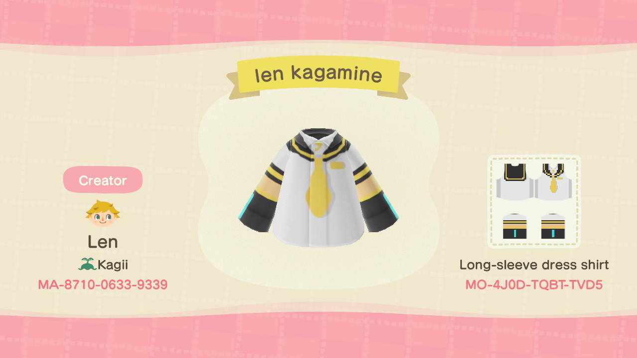 Animal Crossing Design Code: MO-4J0D-TQBT-TVD5 Len Kagamine Act2