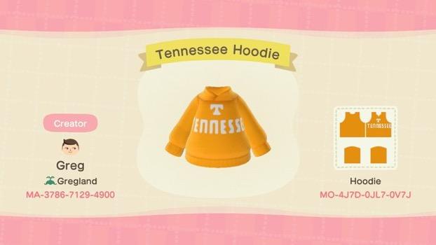 Animal Crossing Design Code: MO-4J7D-0JL7-0V7J Tennessee Hoodie
