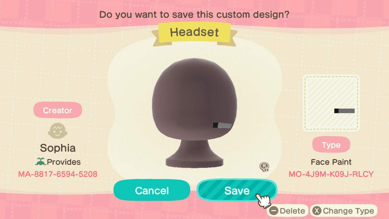 Animal Crossing Design Code: MO-4J9M-K09J-RLCY Headset